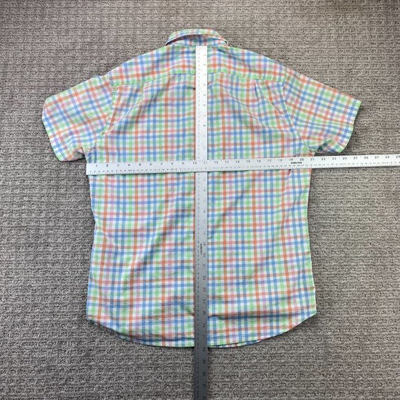 J. Crew Flex Shirt Men Medium M Multicolor Checkered Button Up Short Sleeve Polo - Picture 5 of 7